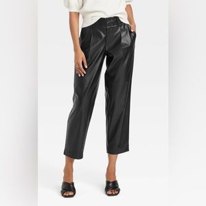 High-Rise Faux Leather Tapered Ankle Pants